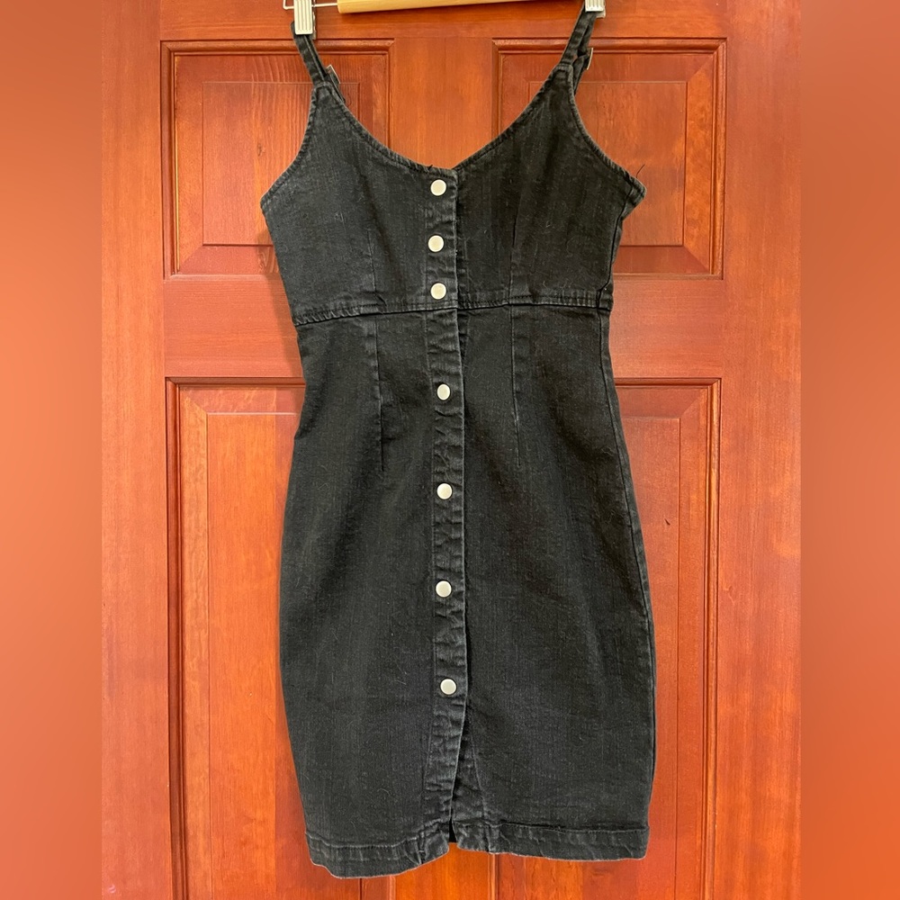 black denim button-up dress